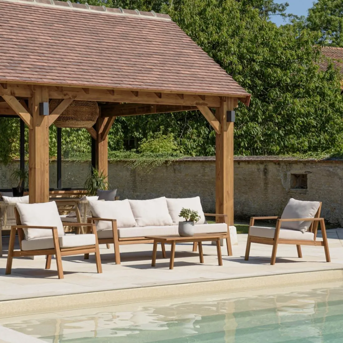 Salon de jardin 5 places BONIFACIO acacia huilé VICK