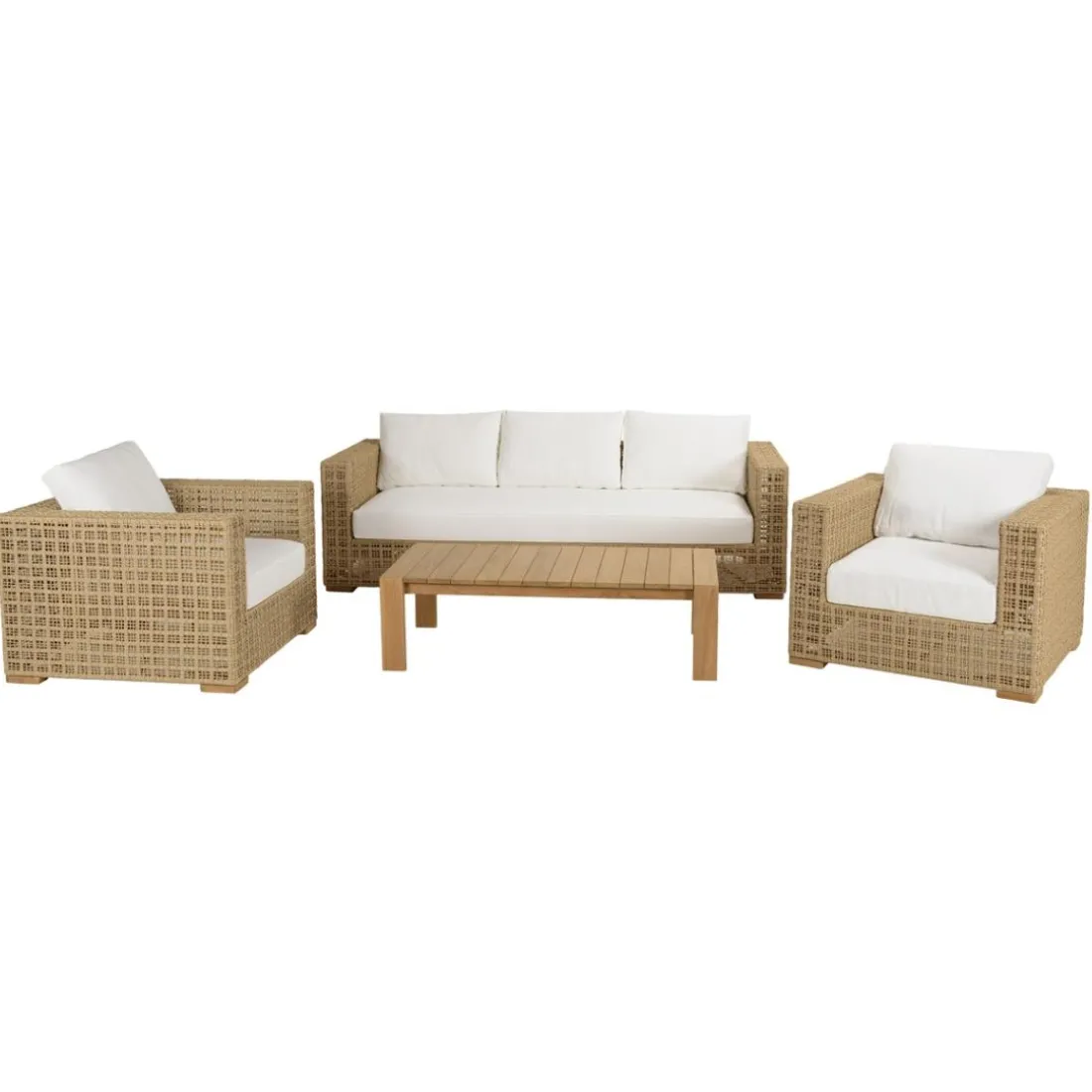 Salon de jardin 6 places en rotin synthétique ajouré beige VALERIA