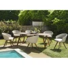 SALON DE JARDIN EN BOIS ACACIA 6/8 pers - Ensemble de jardin - 1 Table rectangulaire 220*90 cm et 6 fauteuils en rotin synthétique couleur naturelle