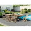 SALON DE JARDIN EN BOIS TECK 8/10 personnes - Ensemble de jardin . 1 Table ovale extensible 180/240*100 cm et 6 chaises taupe