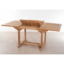 SALON DE JARDIN EN BOIS TECK 4/6 pers : Ensemble de jardin - 1 Table rectangulaire extensible 120/180*90 cm et 6 chaises