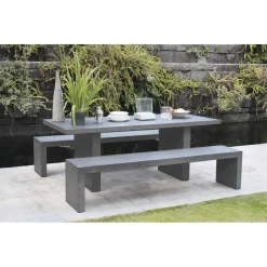 SALON DE JARDIN EN FIBRE DE BETON 8 pers- Ensemble de jardin - 1 Table rectangulaire 200*90 cm et 2 bancs