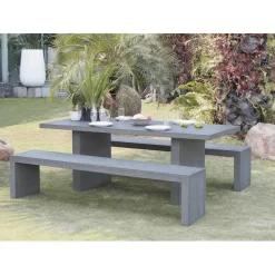 SALON DE JARDIN EN FIBRE DE BETON 8 pers- Ensemble de jardin - 1 Table rectangulaire 200*90 cm et 2 bancs