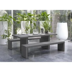 SALON DE JARDIN EN FIBRE DE BETON 8 pers- Ensemble de jardin - 1 Table rectangulaire 200*90 cm et 2 bancs