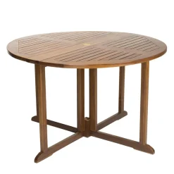 Salon de jardin HANNA en bois teck huilé 4/5 personnes - ensemble de jardin : 1 table ronde à rabats papillon et 4 chaises