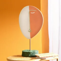 Sculpture visage en résine pied en métal ABSTRAIT Orange