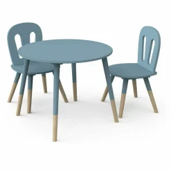 Set 1 Table et 2 chaises FIRMIANA bleu orage et pin naturel