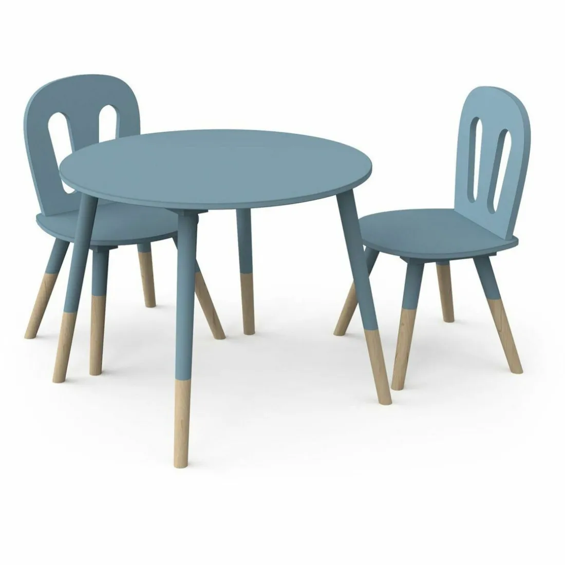 Set 1 Table et 2 chaises FIRMIANA bleu orage et pin naturel