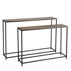 Set de 2 consoles gigognes aluminium doré et noir pieds métal JOHAN