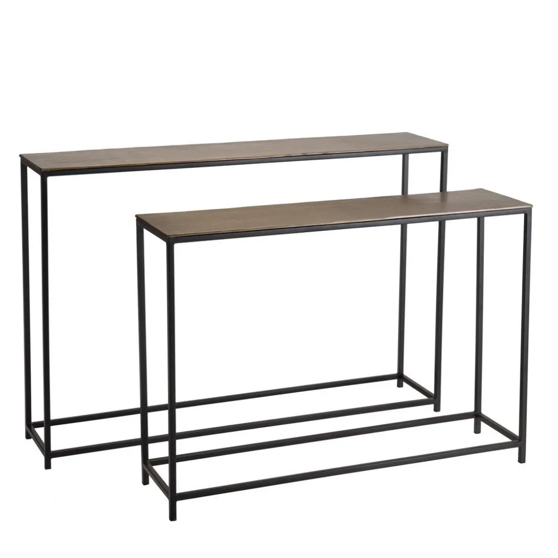 Set de 2 consoles gigognes aluminium doré et noir pieds métal JOHAN