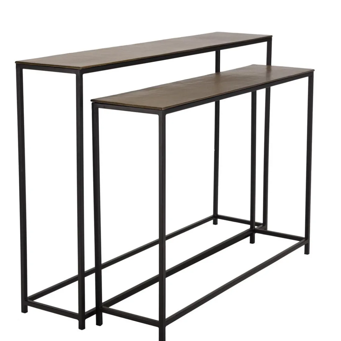 Set de 2 consoles gigognes aluminium doré et noir pieds métal JOHAN