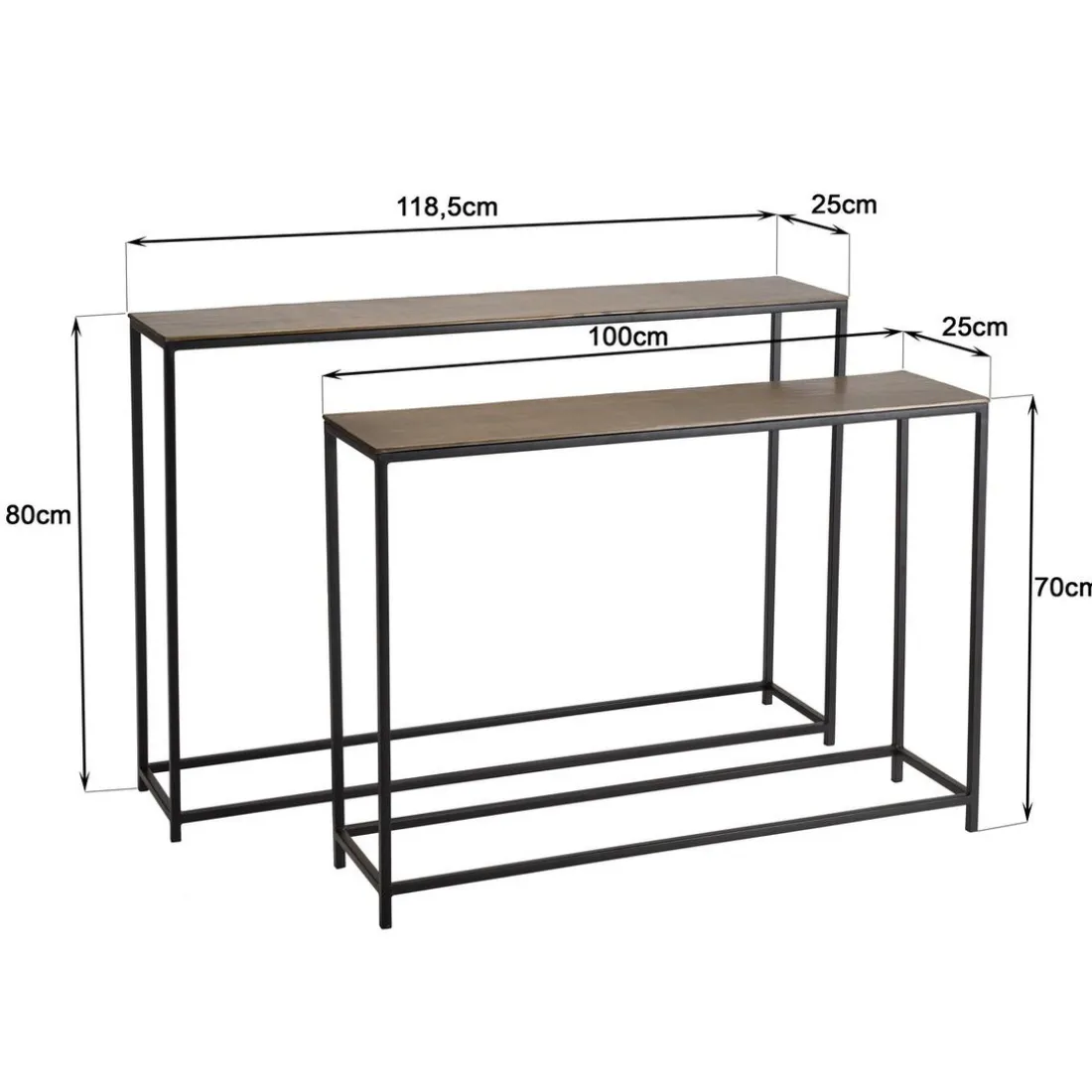 Set de 2 consoles gigognes aluminium doré et noir pieds métal JOHAN
