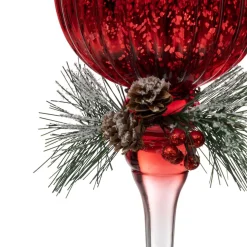 Set de 3 photophores sur pied rouge avec décoration