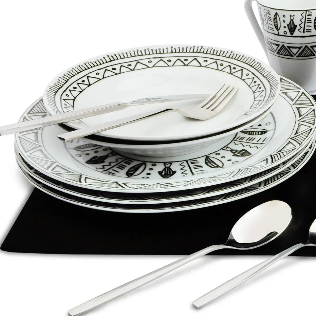 Set de 72 pièces Motif aztèque noir