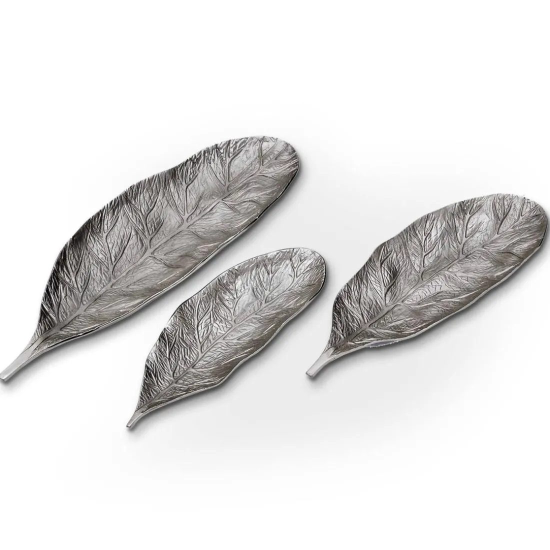 Set de 3 plateaux feuilles Nickel