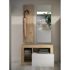 Set de Meuble d'entrée comprenant 3 pieces : Meuble a chaussure et Miroir Porte manteau L91 cm