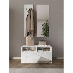 Set de Meuble d'entrée Villaricca coloris blanc serigraphie Miroir L91 cm