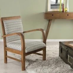 Sofa en teck et coton imprimé hexagones Scandi