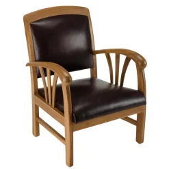 Sofa en teck et cuir design colonial - Marron