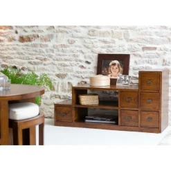 Support TV en escalier 2 niches 6 portes en bois midi