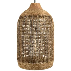 Suspension en abaca couleur naturelle et teck recyclé