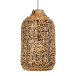 Suspension en abaca couleur naturelle et teck recyclé SIXTINE