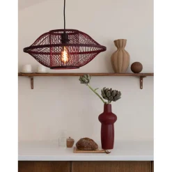 Suspension Maui bambou abat-jour bordeaux