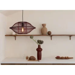 Suspension Maui bambou abat-jour bordeaux