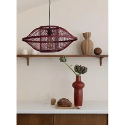 Suspension Maui bambou abat-jour bordeaux