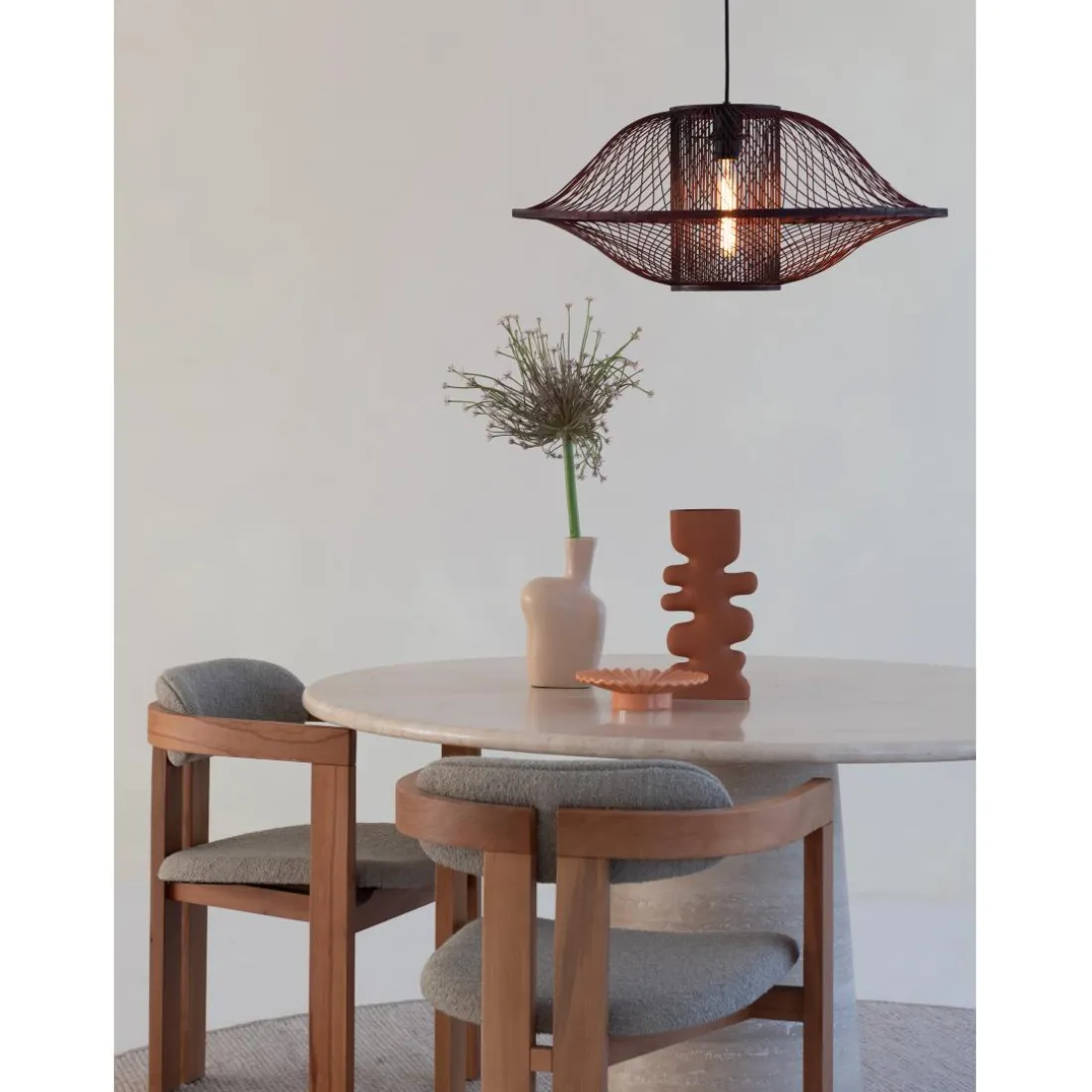 Suspension Maui bambou abat-jour bordeaux