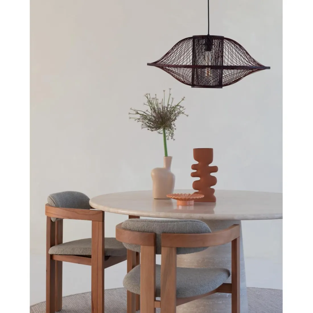 Suspension Maui bambou abat-jour bordeaux