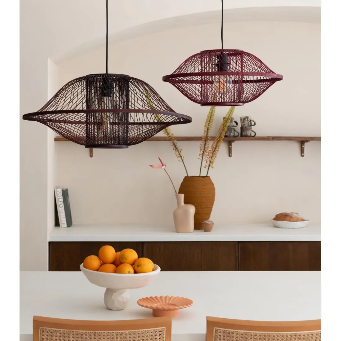 Suspension Maui bambou abat-jour bordeaux