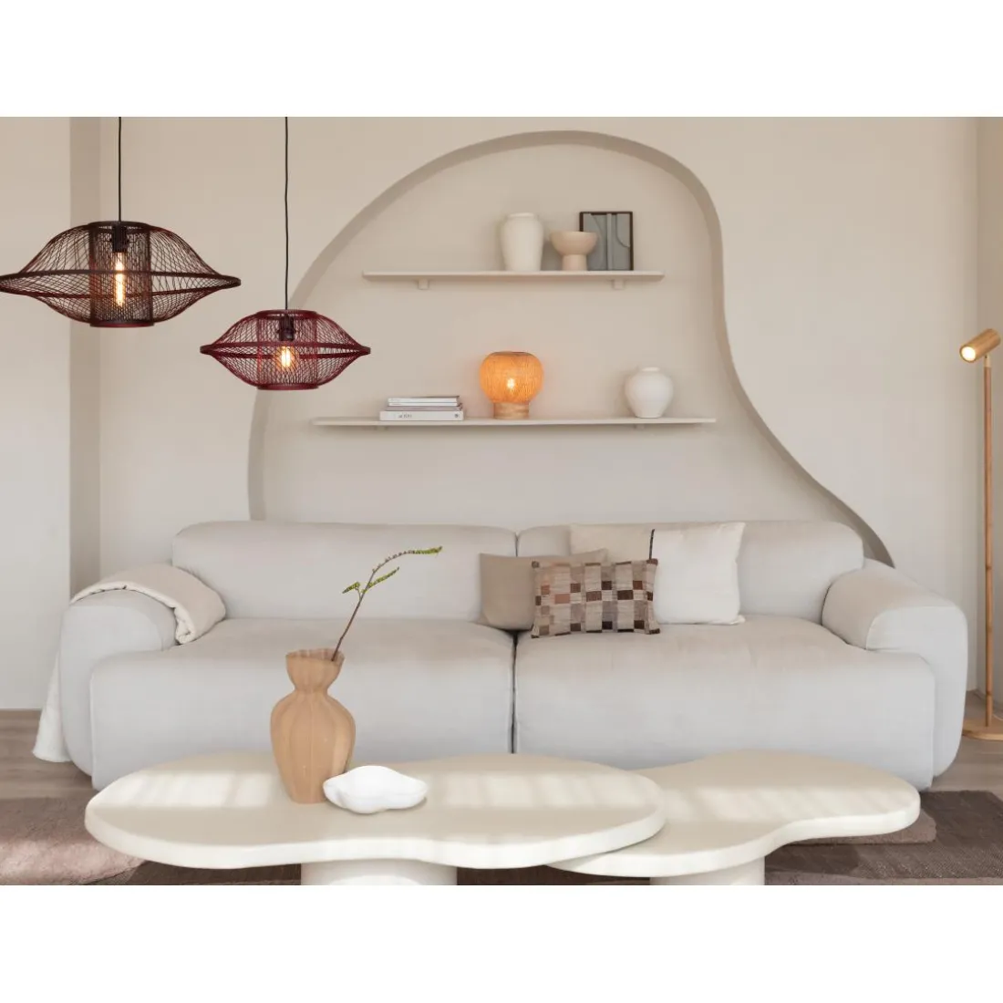 Suspension Maui bambou abat-jour bordeaux