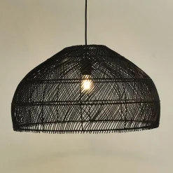 Suspension ronde 'CANUL' en rotin tressé noir