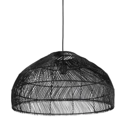 Suspension ronde 'CANUL' en rotin tressé noir