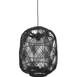 Suspension style lanterne 'PACITO' en rotin noir