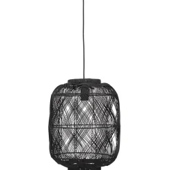 Suspension style lanterne 'PACITO' en rotin noir