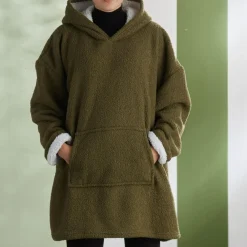 Sweat Plaid Bouclette CAPUCHE en Polyester 70 x 87 MATCHA Celadon