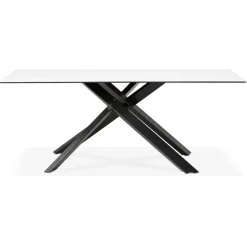 Table à diner 'MARKINA' en céramique blanche avec pied central en x noir