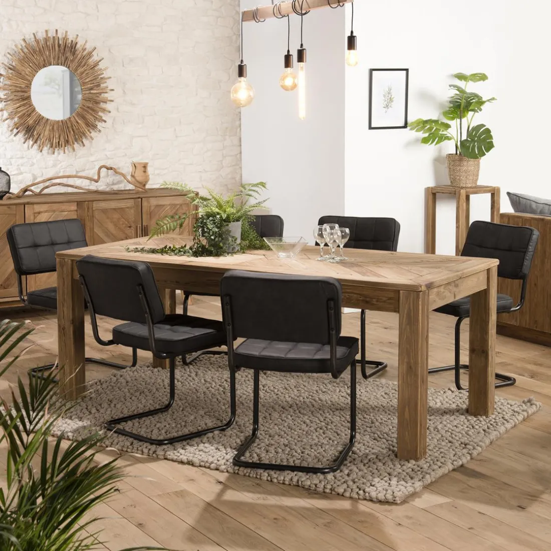 Table À Manger ANDRIAN Bois Pin Recyclé 200 X 90 Cm