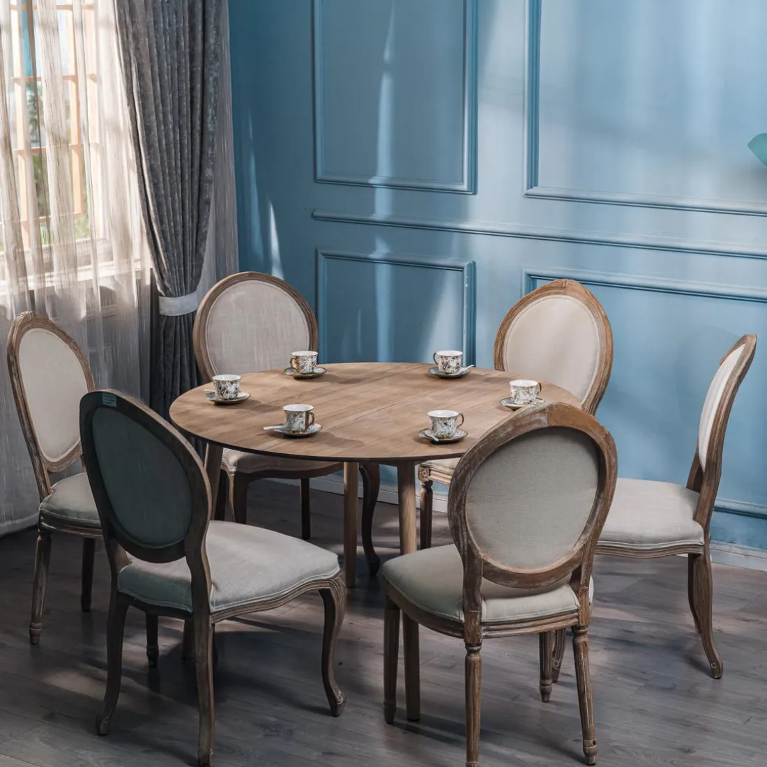 Table à Manger Design Ronde Scandinave Bois TRADITION 6P-MARRON