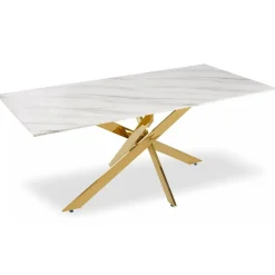Table à manger en verre effet Marbre et pieds Or NOELY
