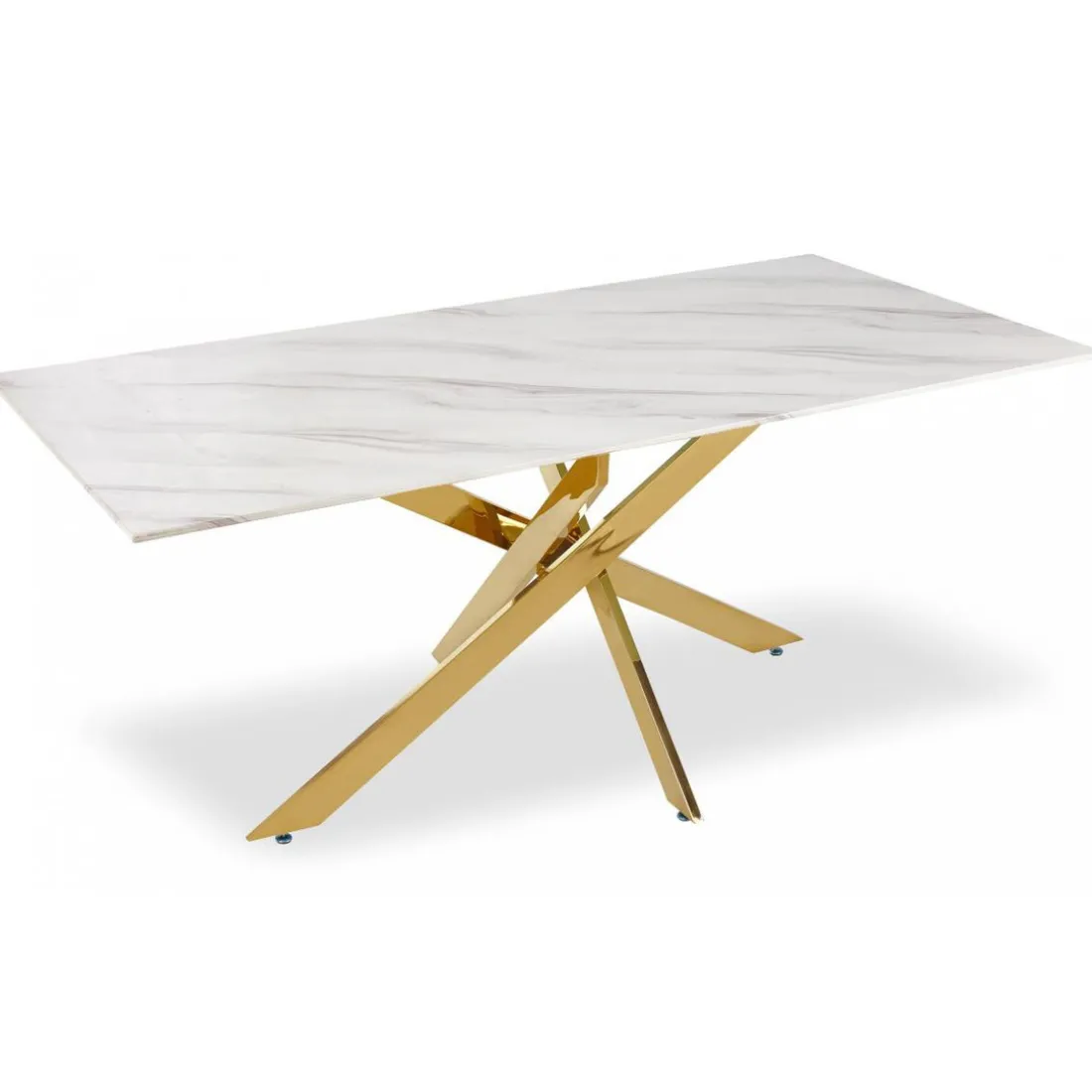 Table à manger en verre effet Marbre et pieds Or NOELY