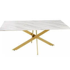 Table à manger en verre effet Marbre et pieds Or NOELY