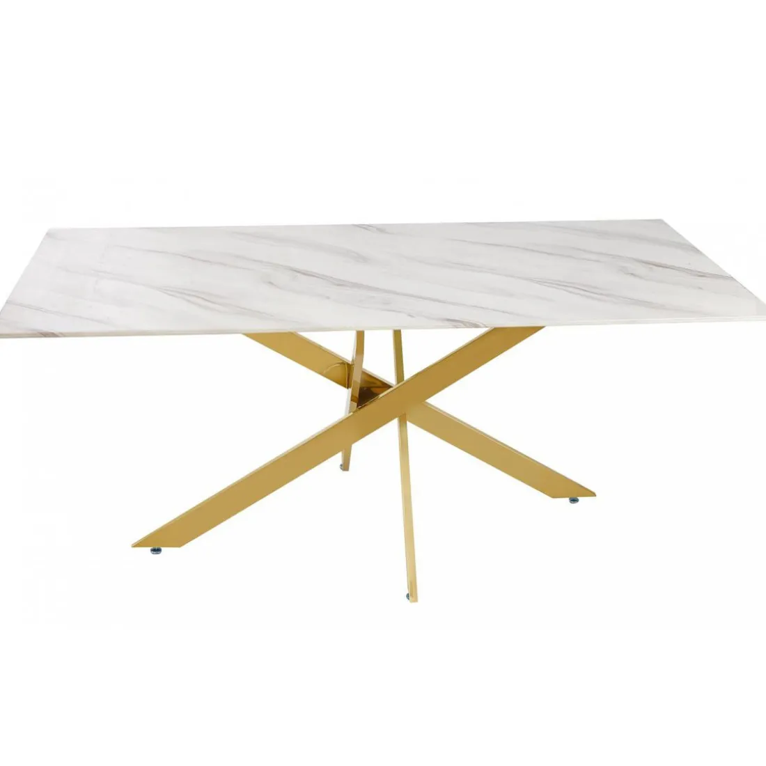 Table à manger en verre effet Marbre et pieds Or NOELY