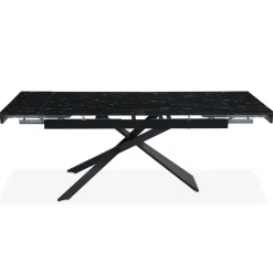 Table à manger extensible Ismael en Verre effet marbre noir et pieds Métal Noir