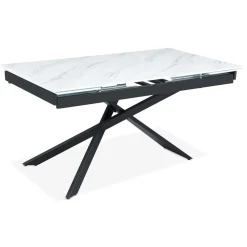 Table à manger extensible Ismael en Verre effet marbre blanc et pieds Métal Noir