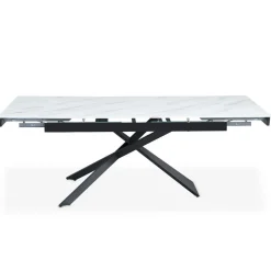 Table à manger extensible Ismael en Verre effet marbre blanc et pieds Métal Noir