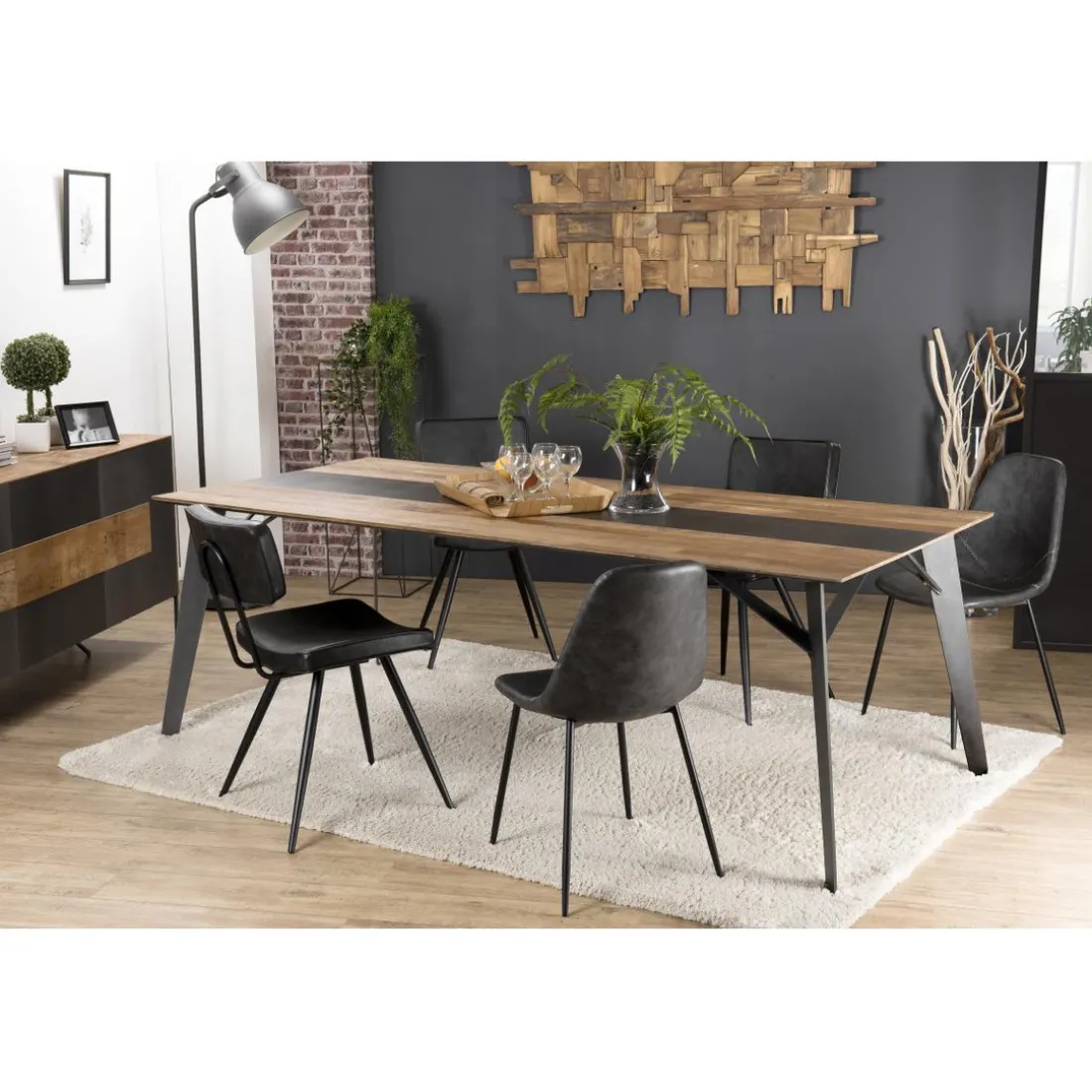 Table À Manger MADISON Bois Teck Recyclé Métal Et Pieds Métal 100 X 45 Cm