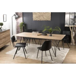 Table À Manger MAXENCE 220X100 Bois Chêne Pieds Croisés Métal
